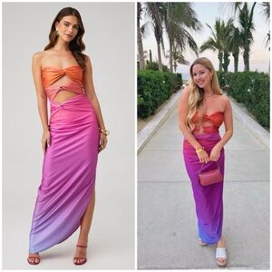 BAOBAB Vera Orange Pink Purple Glossy Cut Out Maxi Dress Size M